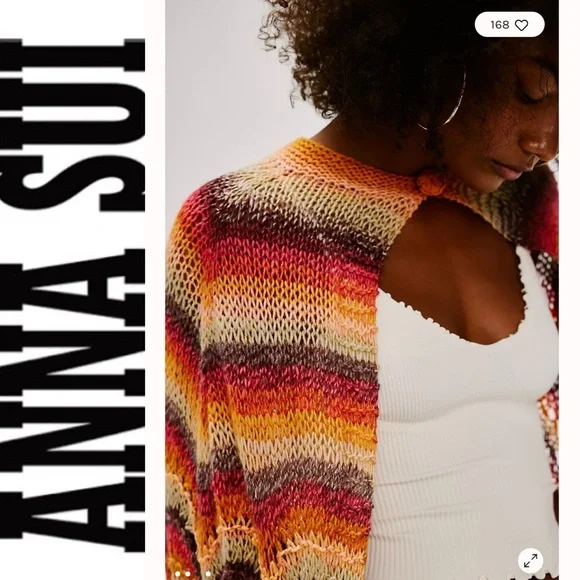 NEW Anna Sui Ombré Hand Crochet Poncho in Rainbow OS - Picture 3 of 12